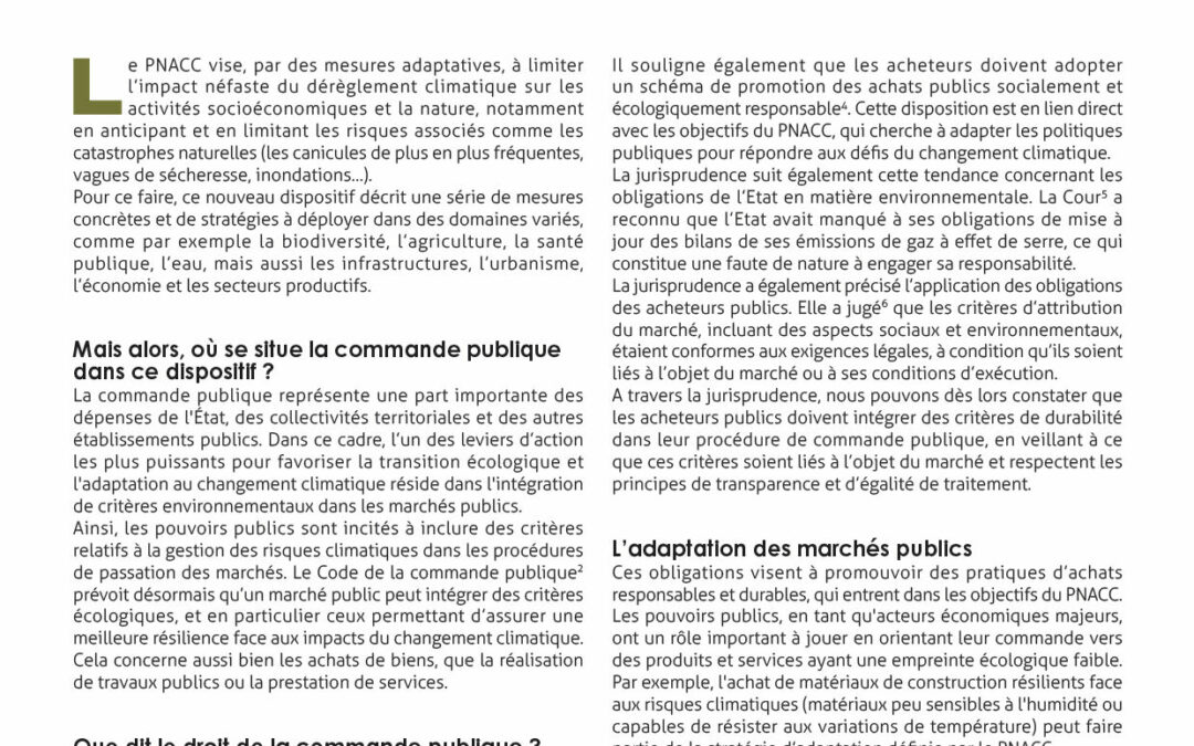 Le PNACC impacte-t-il la commande publique ?