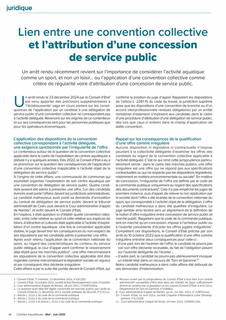 Lien entre convention collective et attribution de concession de service public