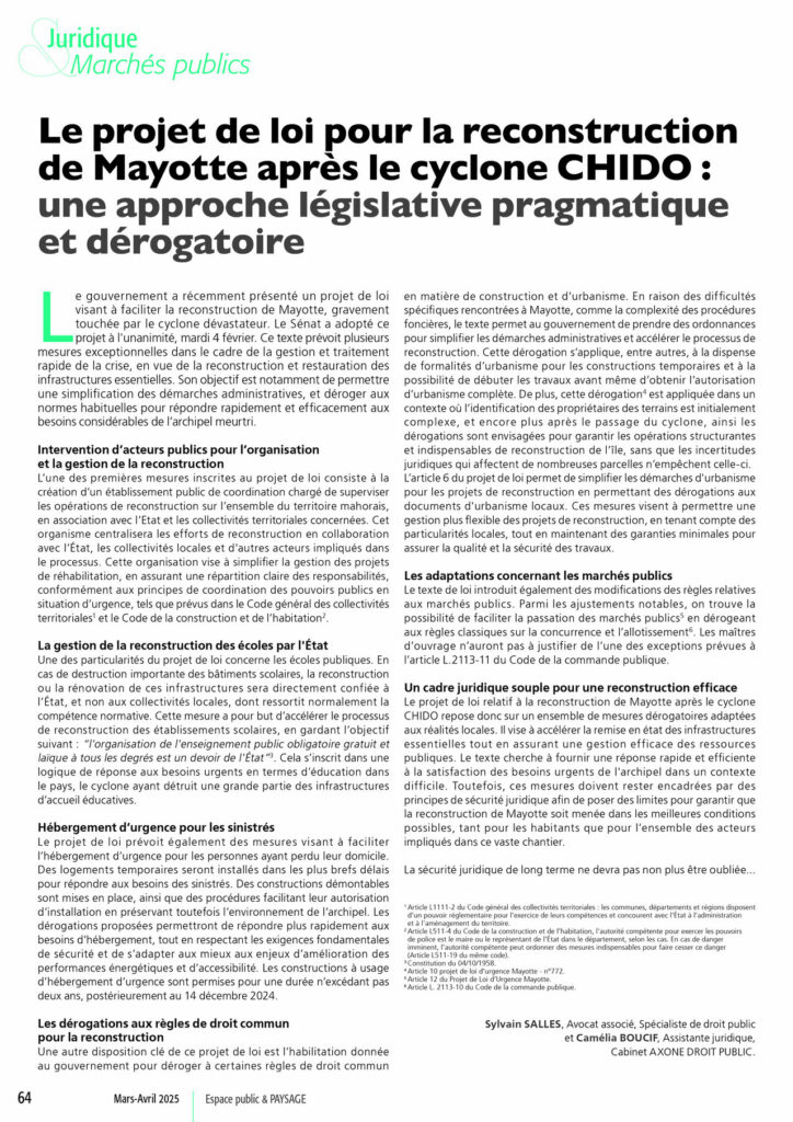 publication projet de loi reconstruction Mayotte après cyclone Chido