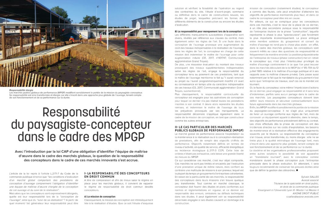 Responsabilité du paysagiste-concepteur dans le cadre des MPGP