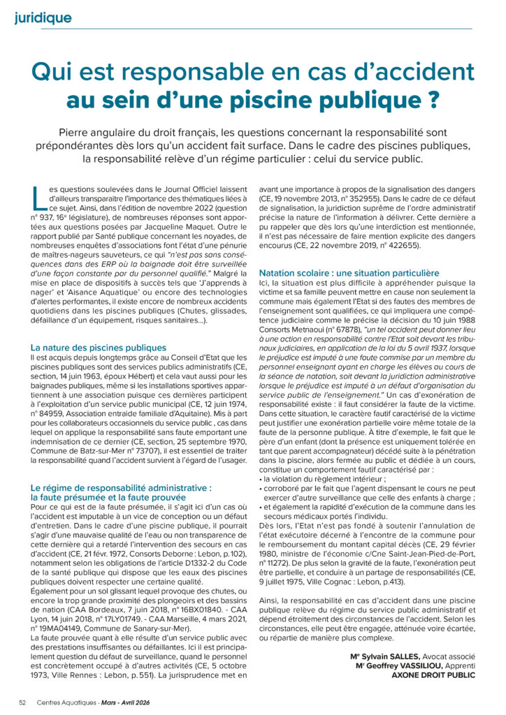 CA-194_mars-avril-JURIDIQUE.2 Qui est responsable en cas d'accident au sein d'une piscine publique